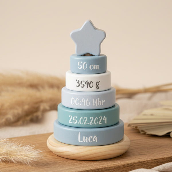 Personalisierter Stapelturm Babygeschenk mit Name zur Geburt