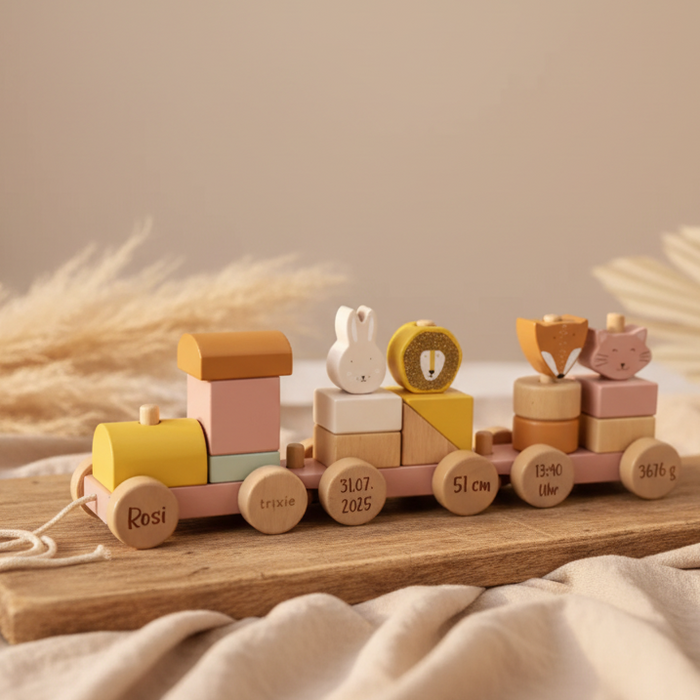 Tren de madera con figuras – regalo especial de nacimiento para niñas