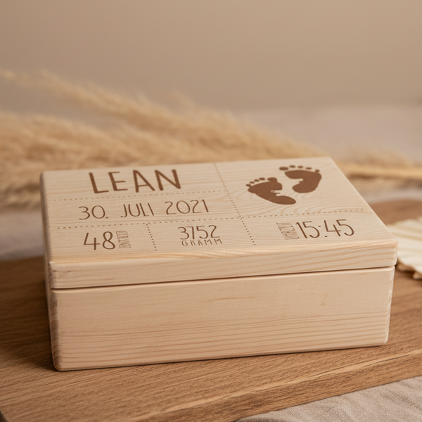 Caja de recuerdos con datos de nacimiento – regalo personalizado de nacimiento para niñas