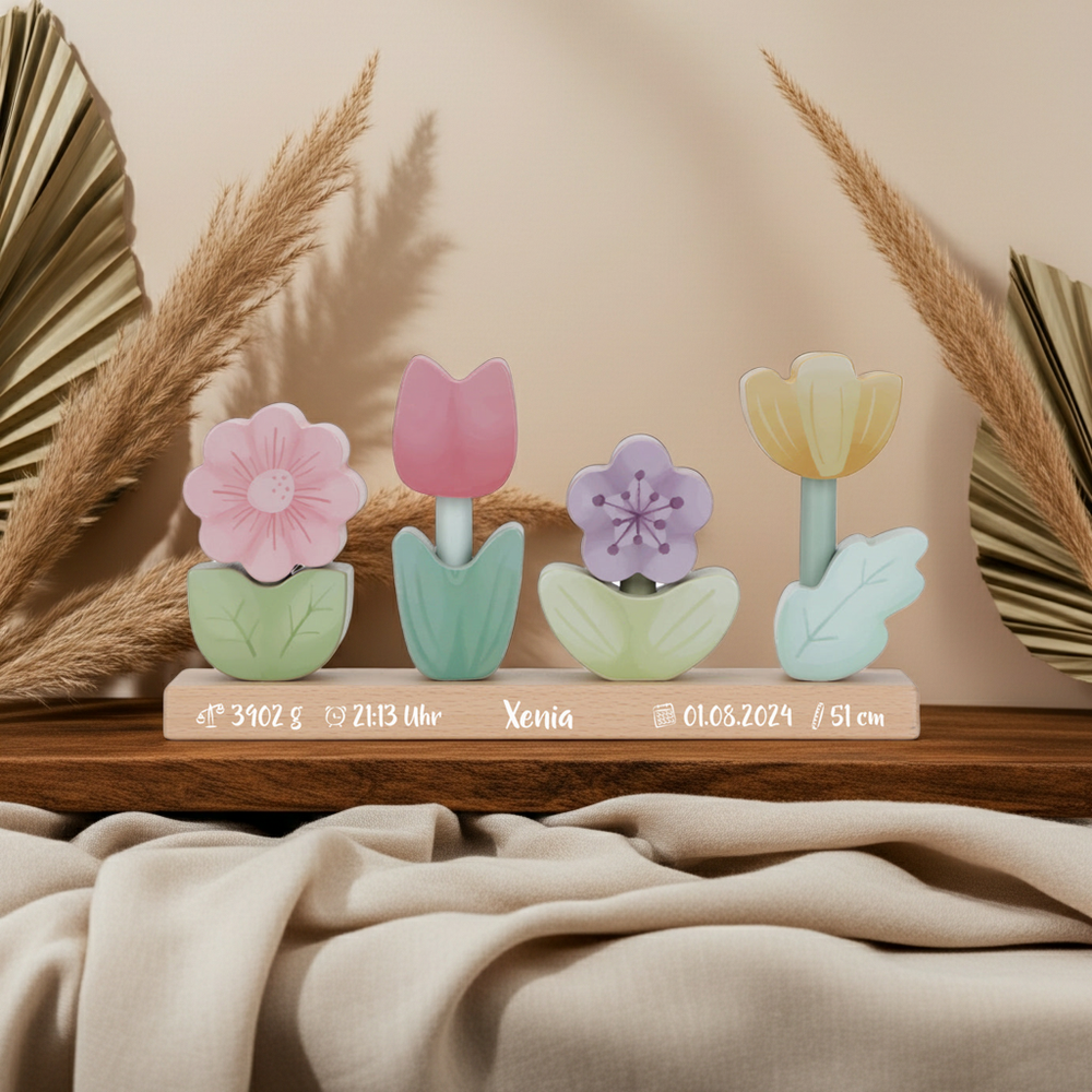 Flores apilables de madera – regalo cariñoso de nacimiento para niñas