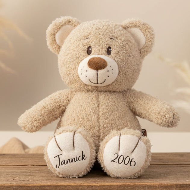 Ours en peluche personnalisé avec nom comme cadeau de naissance pour les employés