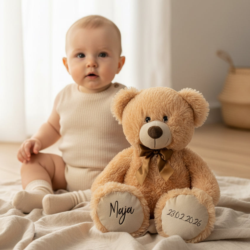Gepersonaliseerde teddybeer cadeau voor doop baby met naam