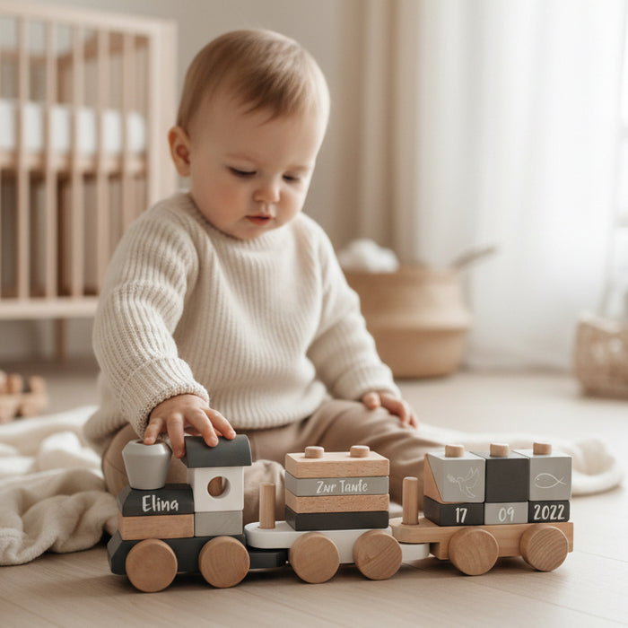 Gepersonaliseerde houten trein voor de doop met naam en datum cadeau peetouder