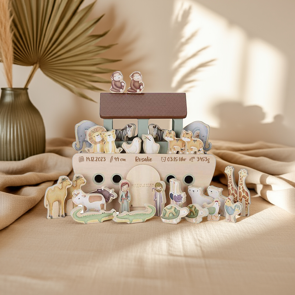 Arca de Noé personalizada de madera para el nacimiento – regalo especial para niñas de Schmatzepuffer